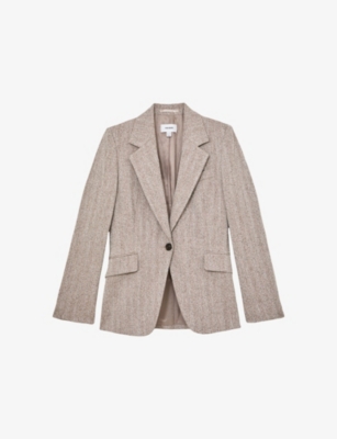Reiss Womens  Isla Single-breasted Stretch-woven Blazer In Brown