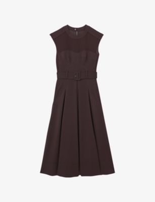 Womens Reiss Ava Belted-Waist Stretch-Woven Midi Dress