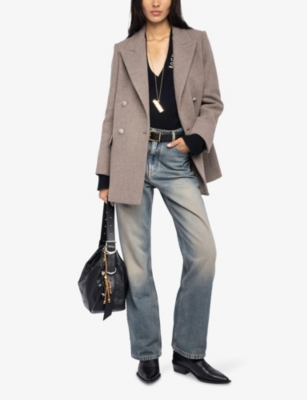 Zadig & Voltaire Womens Wood Double-breasted Peak-lapel Wool-blend Coat In Neutral