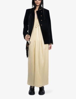 Zadig & Voltaire Womens Blond V-neck Sleeveless Satin Maxi Dress In Nude