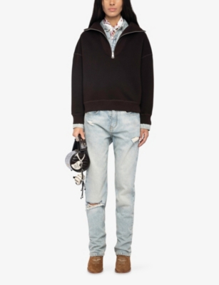 Zadig & Voltaire Womens Dark Chocolate Rhinestone-embellished Cotton-blend Sweatshirt In Brown
