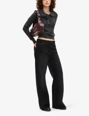 The Kooples Womens Black Scalloped-collar Regular-fit Wool And Cotton-blend Jumper Xs In Black