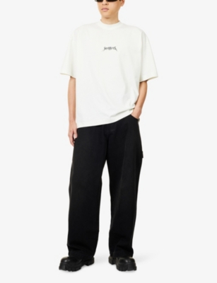Vetements Mens Vintage Black Brand-patch Wide-led Denim Jeans In Black