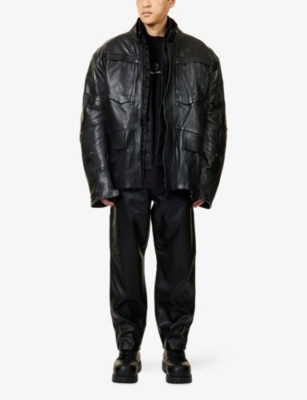 Vetements Mens Black / Brown Layered Relaxed-fit Leather Jacket In Black