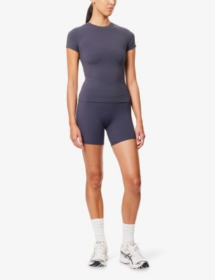 Adanola Womens Midnight Ultimate Wrap-over Logo-print Stretch-jersey Shorts In Blue
