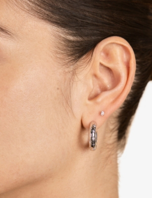 Astrid & Miyu Womens Rhodiumplatedbrass Cosmic Star Dome Rhodium-plated Brass And Cubic Zirconia Hoop Earrings In Silver