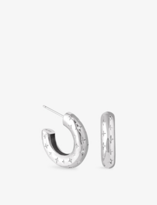 Astrid & Miyu Womens Rhodiumplatedbrass Cosmic Star Dome Rhodium-plated Brass And Cubic Zirconia Hoop Earrings In Silver