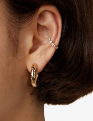 Astrid & Miyu Womens 18ctgoldplatedbrass Cosmic Star Dome 18ct Gold-plated Brass And Cubic Zirconia Hoop Earrings In Gold