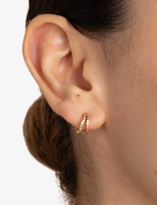 ASTRID & MIYU: Bezel Duo 18ct Gold-Plated Sterling Silver and Opal Huggie Hoop Earrings