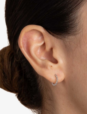 Astrid & Miyu Womens Rhodiumplatedsilver Beaded Rhodium-plated Sterling Silver Huggie Hoop Earrings In Silver