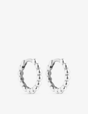 Astrid & Miyu Womens Rhodiumplatedsilver Beaded Rhodium-plated Sterling Silver Huggie Hoop Earrings