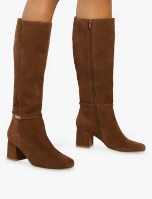 DUNE: Sanna Suede Block-Heel Knee-High Boots