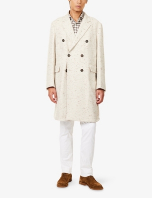 Eleventy Mens Sand Double-breasted Notched-lapel Cashmere Coat In Neutral