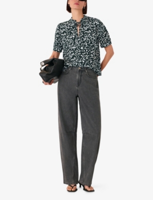 WHISTLES: Animal-Print Tie-Neck Woven Blouse