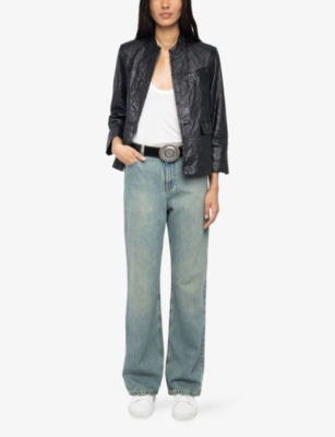 Zadig & Voltaire Womens Black Veryn Collarless Slim-fit Crinkled-leather Jacket In Black