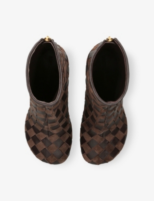 Bottega Veneta Womens Brown Atomic Weave 75 Leather Ankle Boots Eur 41 / 8 Uk In Multi