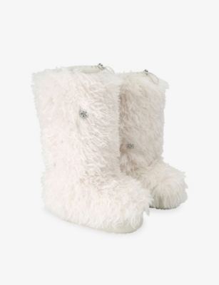 Kurt Geiger Womens  London Embellished Shearling Knee-high Snow Boots In White