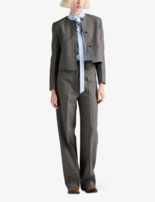 Prada Womens Grey Single-breasted Princes Of Wales Wool-blend Jacket In Gray