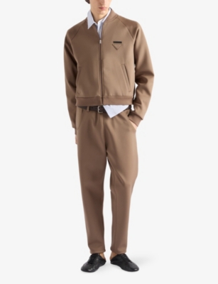 Prada Mens Brown Brand-patch Stretch-woven Bomber Jacket Xl In Brown