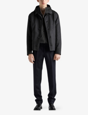 Prada Mens Black Hooded Re-nylon Jacket Xl In Multi