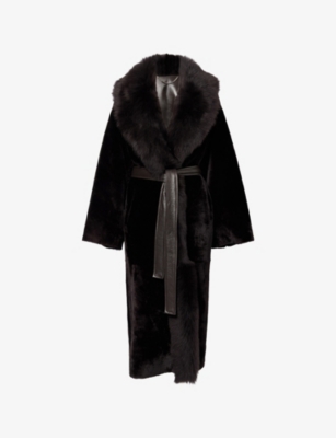 Nour Hammour Womens Rich Brown Isadora Long Shearling Coat Xs In Brown