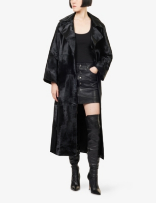 Nour Hammour Womens Althea Belted Leather Coat Obsidian Black In Black