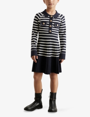 Reiss Girls' Sapna Striped Knitted Dress - Little Kid, Big Kid In Black
