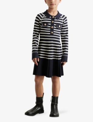 Reiss Girls' Sapna Striped Knitted Dress - Little Kid, Big Kid In Black