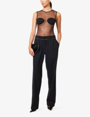 Nensi Dojaka Womens Black Sheer Padded-cups Mesh Bodysuit In Multi