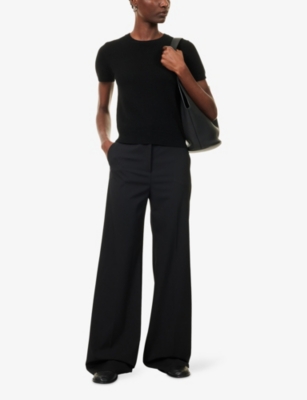 Vince Womens Black Short-sleeves Round-neck Stretch-wool Blend T-shirt In Black