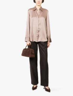 Vince Womens Mauve Lilac Relaxed-fit Long-sleeves Silk Shirt In Neutral