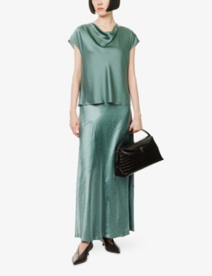 Vince Womens Deep Patina Panelled High-waist Woven Midi Skirt In Gray