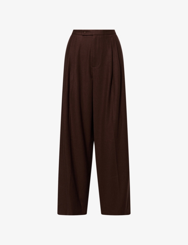 Pleated Wide-Leg Stretch-Woven Trousers