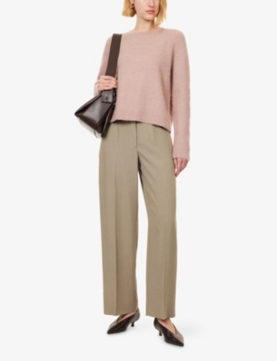 Vince Womens  Round-neck Brushed Stretch-wool Blend Jumper In Metallic