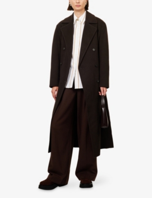 VINCE: Notch-Lapels Double-Breasted Stretch-Wool Blend Coat