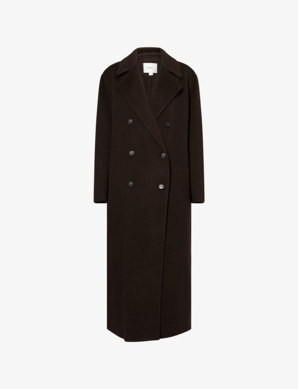 Notch-Lapels Double-Breasted Stretch-Wool Blend Coat