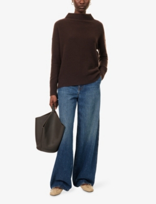Vince Womens Relaxed-fit Funnel-neck Cashmere Jumper Truffle Xs In Brown