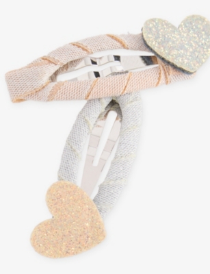 Mimi & Lula Shimmer Heart Mini Hair Clips Set Of Five In Multi
