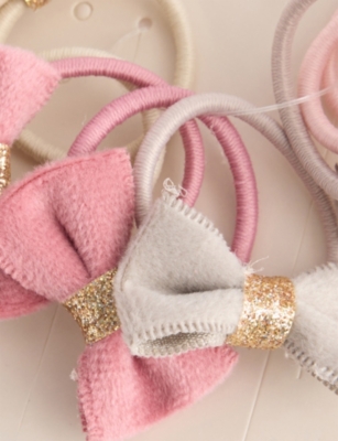 Mimi & Lula Pink Multi Tinkerbell Bow Velvet Mini Hair Ties In Multi