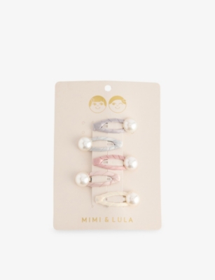 Mimi & Lula Pink Multi Pearly Hair Clips Set Of Five In Multi