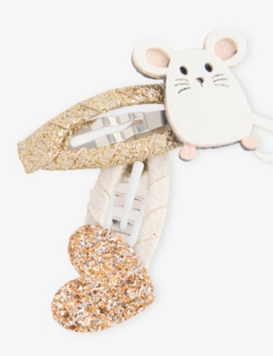 Mimi & Lula Pink Multi Cat And Mouse Hair Clips Set Of Five In Multi