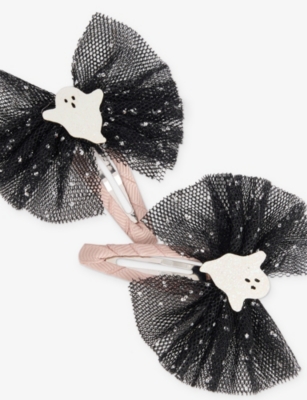 Mimi & Lula Black Ghoulish Ghost Tulle Hair Clips Set Of Two In Black