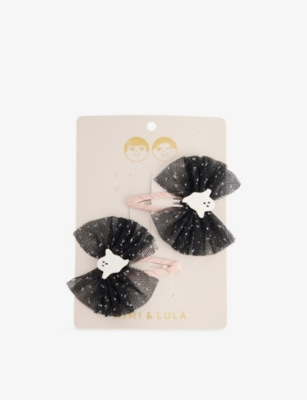 Mimi & Lula Black Ghoulish Ghost Tulle Hair Clips Set Of Two In Black