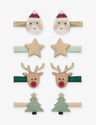 Mimi & Lula Ti Santa And Rudolph Set Of Eight Hair Clips In Multi