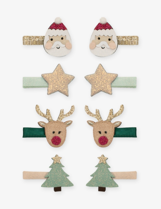 Santa and Rudolph Set of Eight Hair Clips