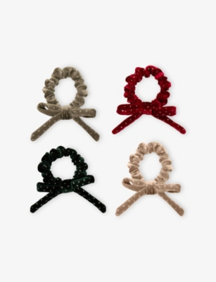 MIMI & LULA: Christmas Velvet Bow Pack of Four Scrunchies