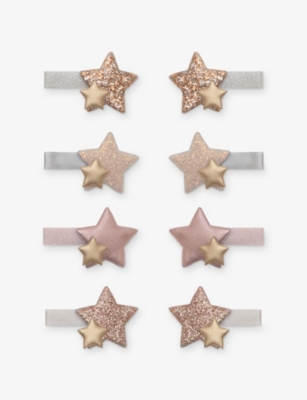 Mimi & Lula Shimmer Sparkle Star Set Of Eight Hair Clips In Pink