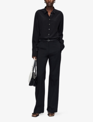 Joseph Womens Black Morissey Tailored Flared Stretch-wool Trousers In Black