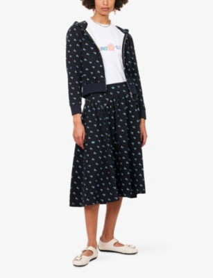SANDY LIANG: Houston Floral Cotton-Jersey Midi Skirt