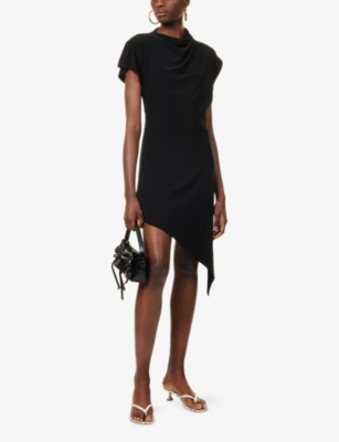 Sandy Liang Womens Black Sonar Asymmetric Stretch-jersey Mini Dress In Black